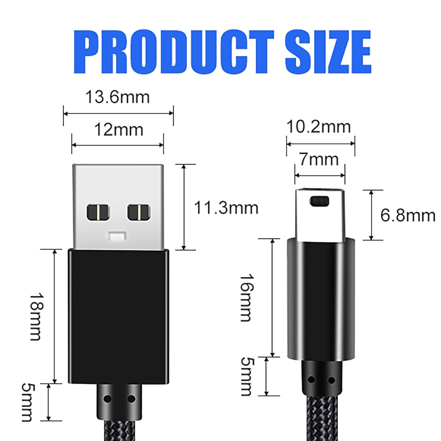 Tunghey 2Pack Mini USB Cable, USB 2.0 Type a to Mini B Cable Nylon Braided Charging Cord Compatible with Hero 3+, PS3 Controller, MP3 Player, Digital Camera, GPS (3M) image number 6
