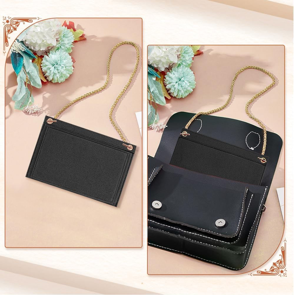 WADORN 6 Sizes Purse Conversion Organizer Insert, Felt Handbag Organizer Inner Pocket Wallet Clutch Conversion Kit with Eyelet Pochette Accessory, Black - Black image number 4