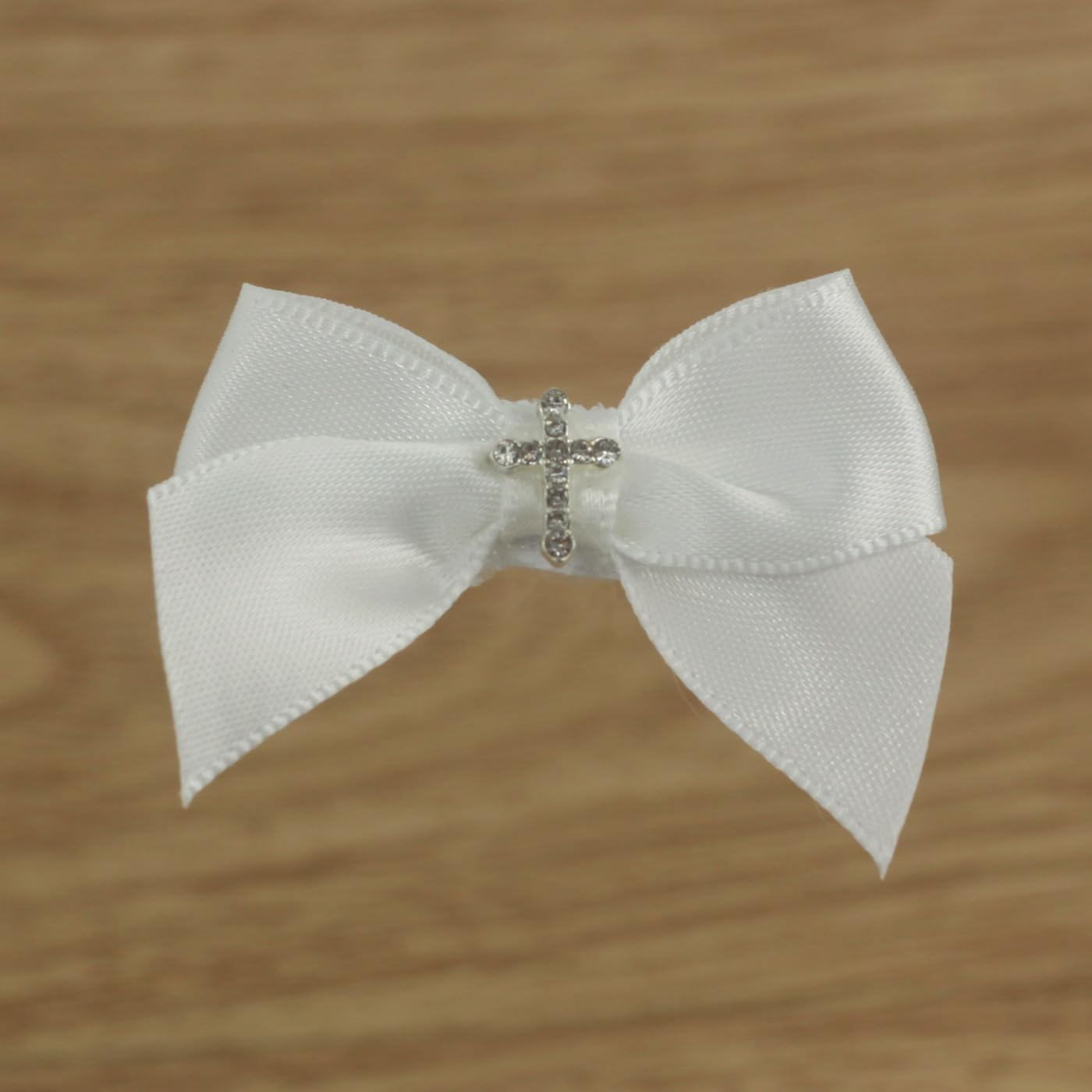 Baptism off White Satin 1.7 Inches Mini Bows with Delicate Cross Small 1.4 Inches Alligator Clip image number 6
