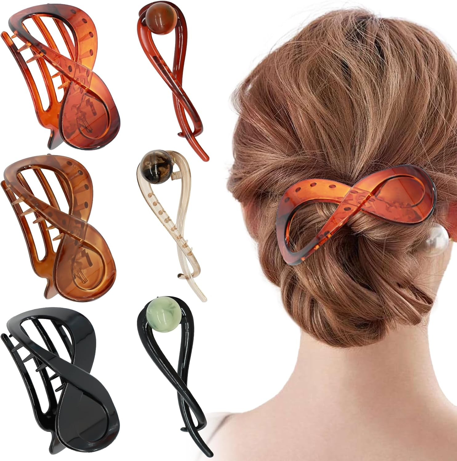 ZOCONE Pack of 6 Women'S Pearl Hair Clips Large French Hair Pin Banana Hair Clip Elegant Twist Hair Clip Hair Accessories Women image number 3