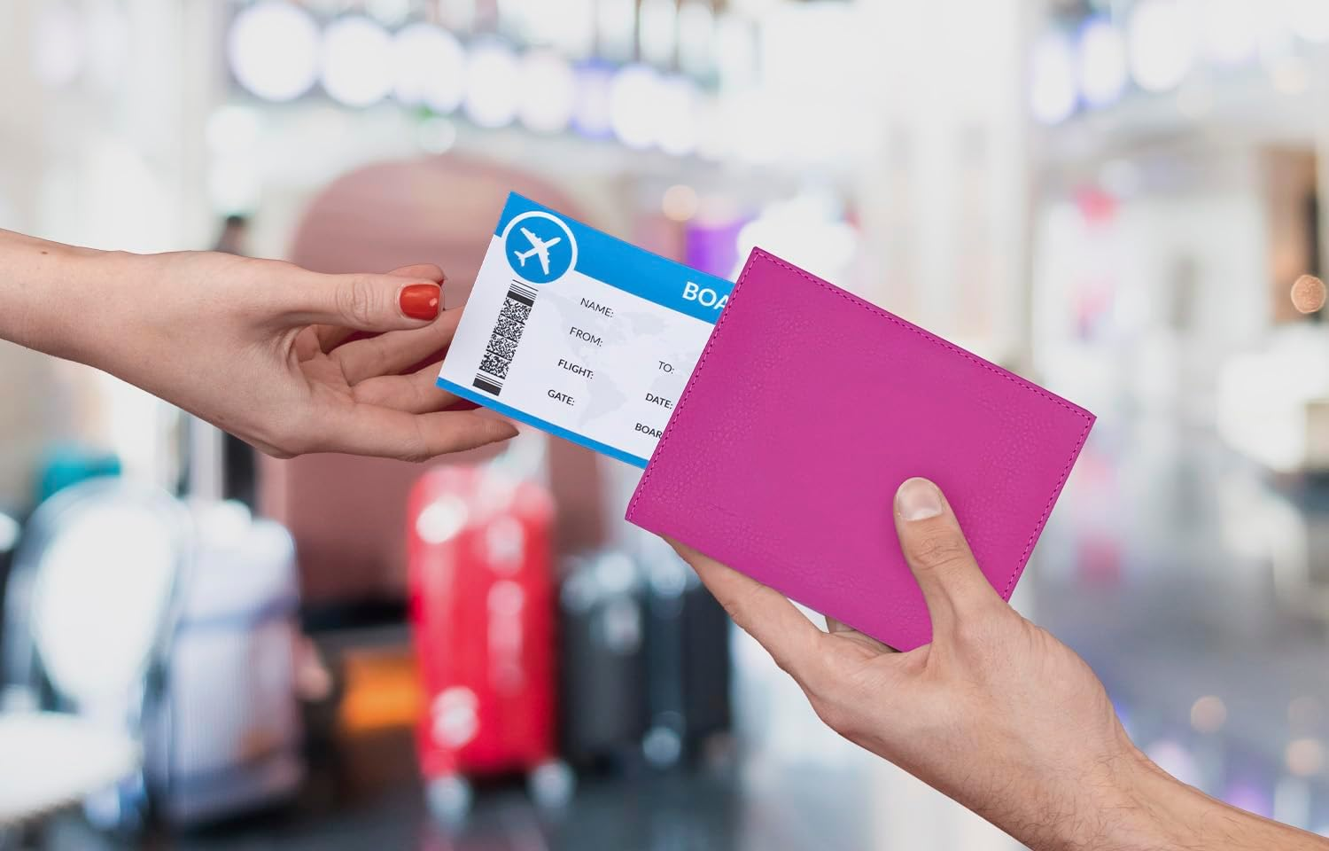 Hot Pink Purple RFID Blocking Genuine Leather Travel Passport Wallet Holder - Blue image number 5