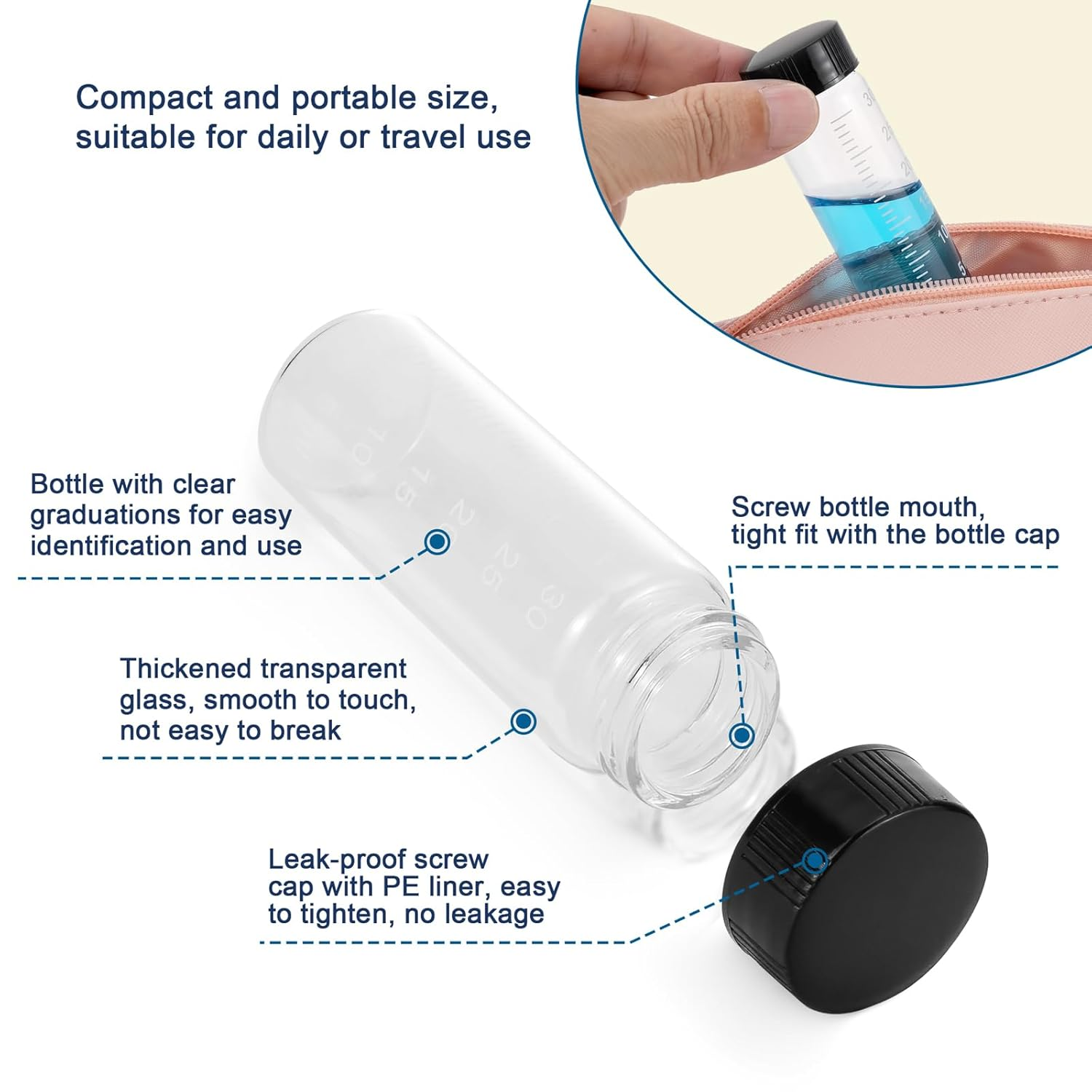 Kesell 10 Pack 30Ml (1 Oz) Glass Sample Vial Clear Graduated Measuring Bottles Empty Reusable Liquid Vials with Plastic Screw Cap and 10 Funnels image number 1