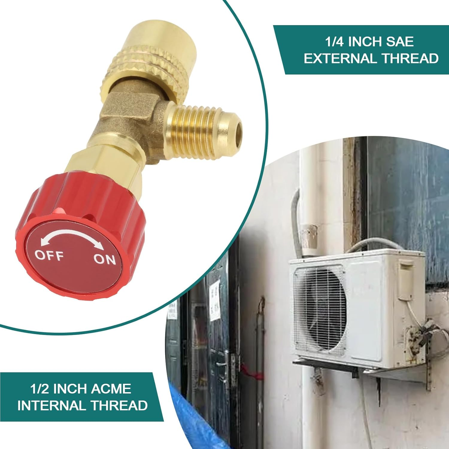 YINETTECH Refrigerant Charging Valve R1234Yf Refrigerant Valve 1/4Inch SAE to 1/2Inch ACME Refrigerant Flow Control Valve for Refrigerant Filling Hose image number 3