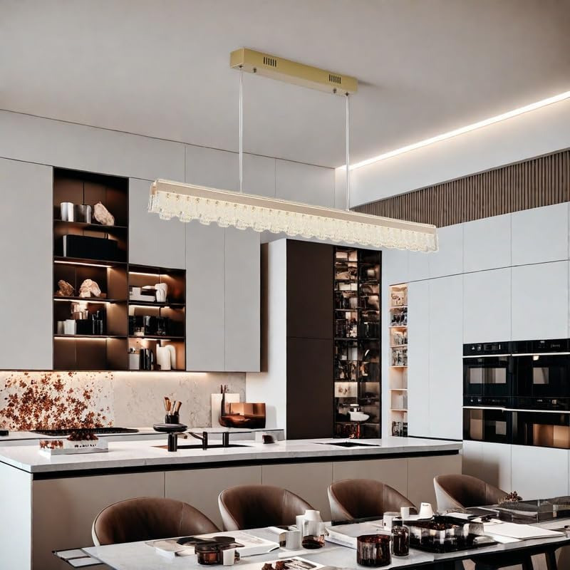 BAMDECOR A188 Nordic Dual Linear Dimmable Acrylic Kitchen Dining Table Pendant Light Minimalist Modern Lighting (Gold)