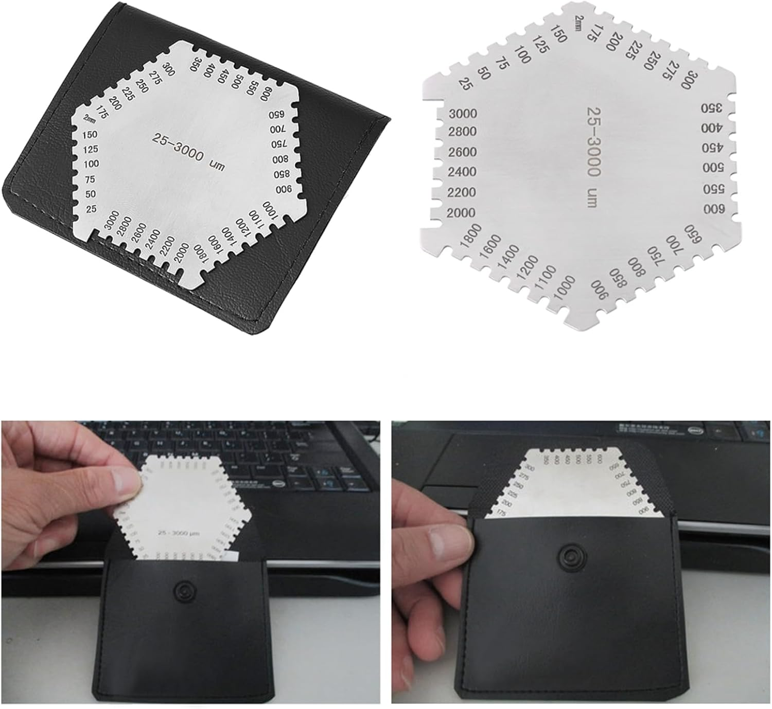 Stainless Steel Wet Film Comb, High Precision, Reusable 25-3000Um Gauge, Easy to Carry with Black Case, Measure Paint Coat Thickness image number 5