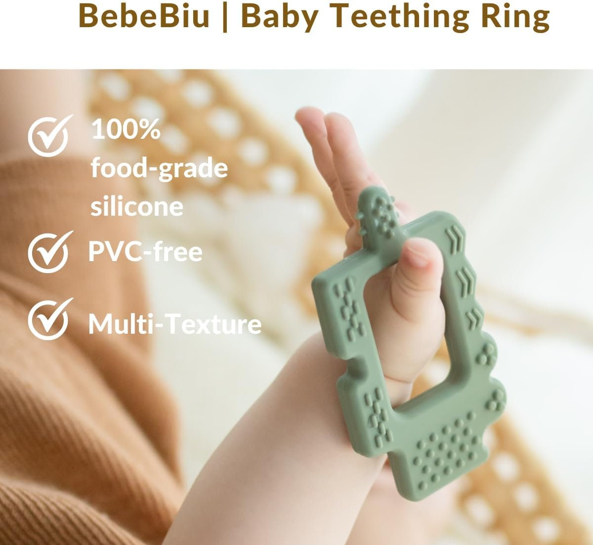 Bebebiu Crocodile Misty Purple Baby Teether, BPA Free Silicone Teething Toy - Crocodile Misty Purple image number 6