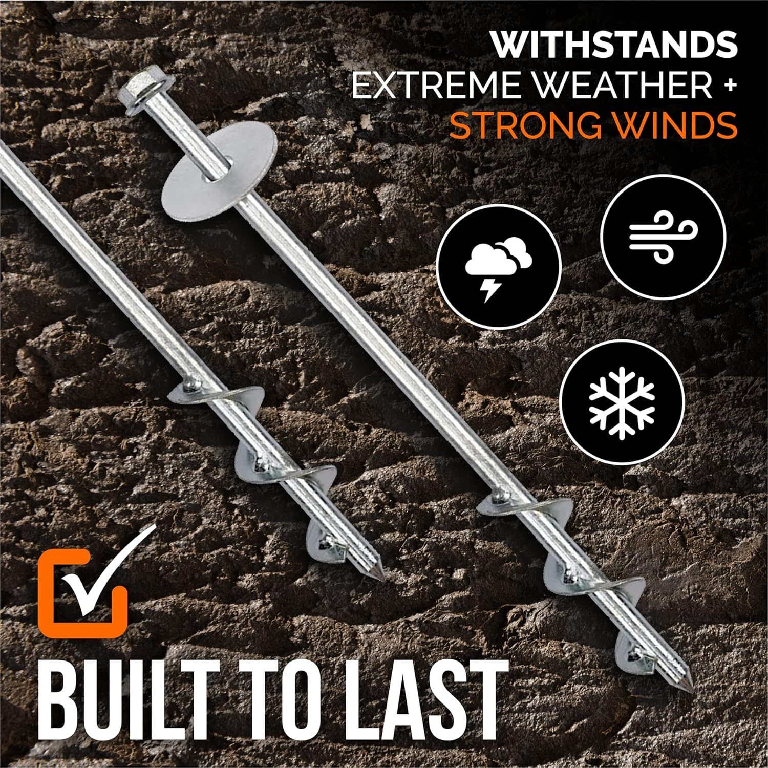 Trampoline Anchors High Wind Heavy Duty 12" Set of 4/6/8 with Straps, Drill Bit - Trampoline Anchor Kit - Trampoline Stakes Anchors High Wind - Ground Anchors - Trampoline Wind Stakes - Ground Stakes image number 4