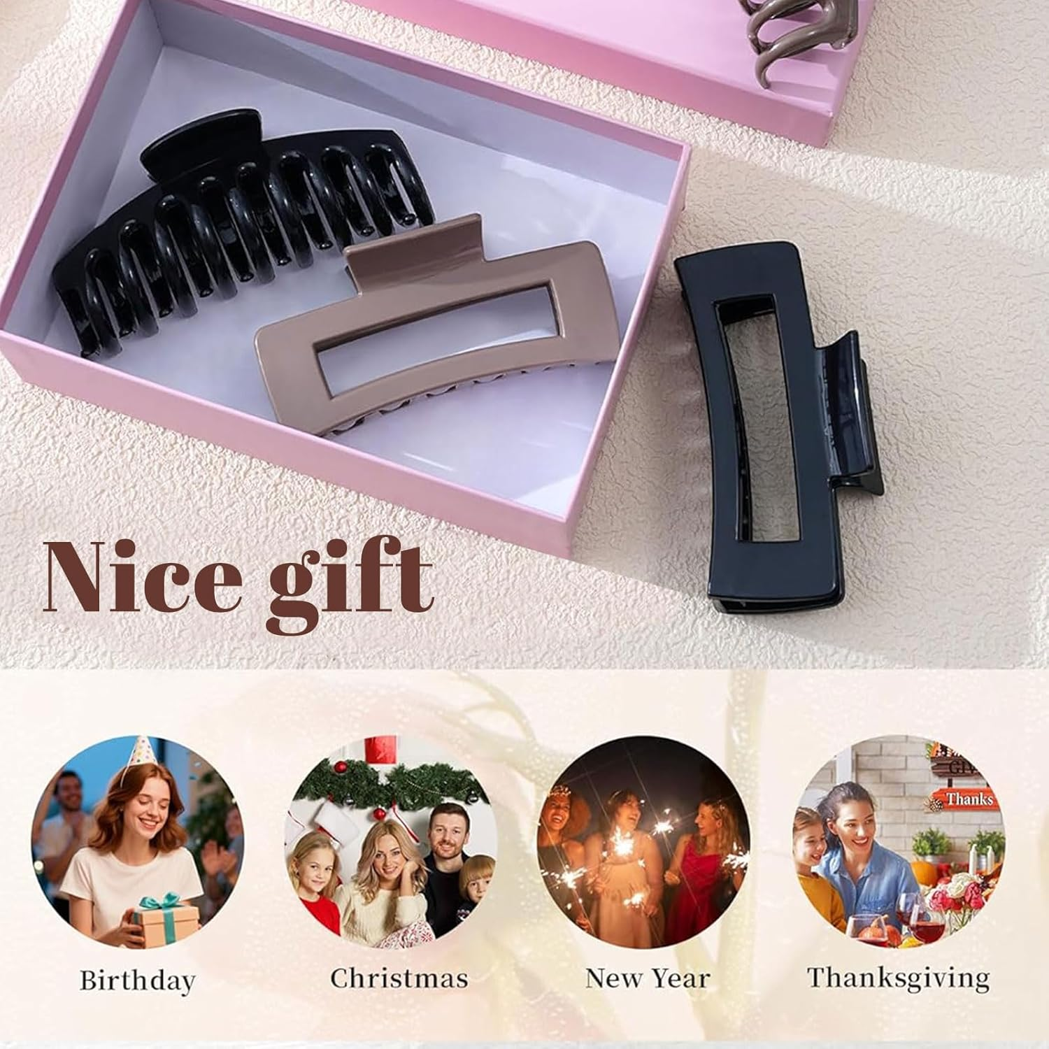 Muorruo 4 Pack Cloud Clip, Flexible Silicone Hair Clips, Non-Slip Large Bendable Clip, Soft Hair Clips for Thin and Thick Hair, Non-Removable Hair Clip (Brown) - Multi-Colored image number 2