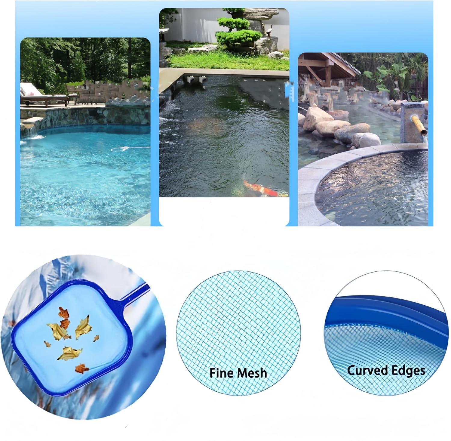 Professional Pool Skimmer Net, Heavy Duty Swimming Pool Leaf Cleaning Net with Telescopic Pole, 3 Section Pole, Adjustable Swimming Pool Cleaning Leaf Skim Net, Skimmer Mesh Rake Net for Pools image number 4