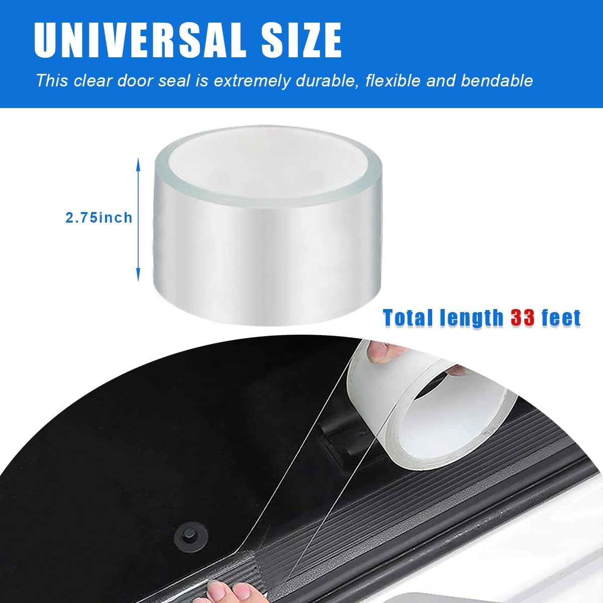 Ziciner Car Door Sill Protector Strip, Transparent Invisible Door Edge Guard, Anti-Collision Auto Door Entry Protection Film, Universal Fit for Most Vehicle Front Rear Bumper (2.8 in X 33 Ft) image number 3