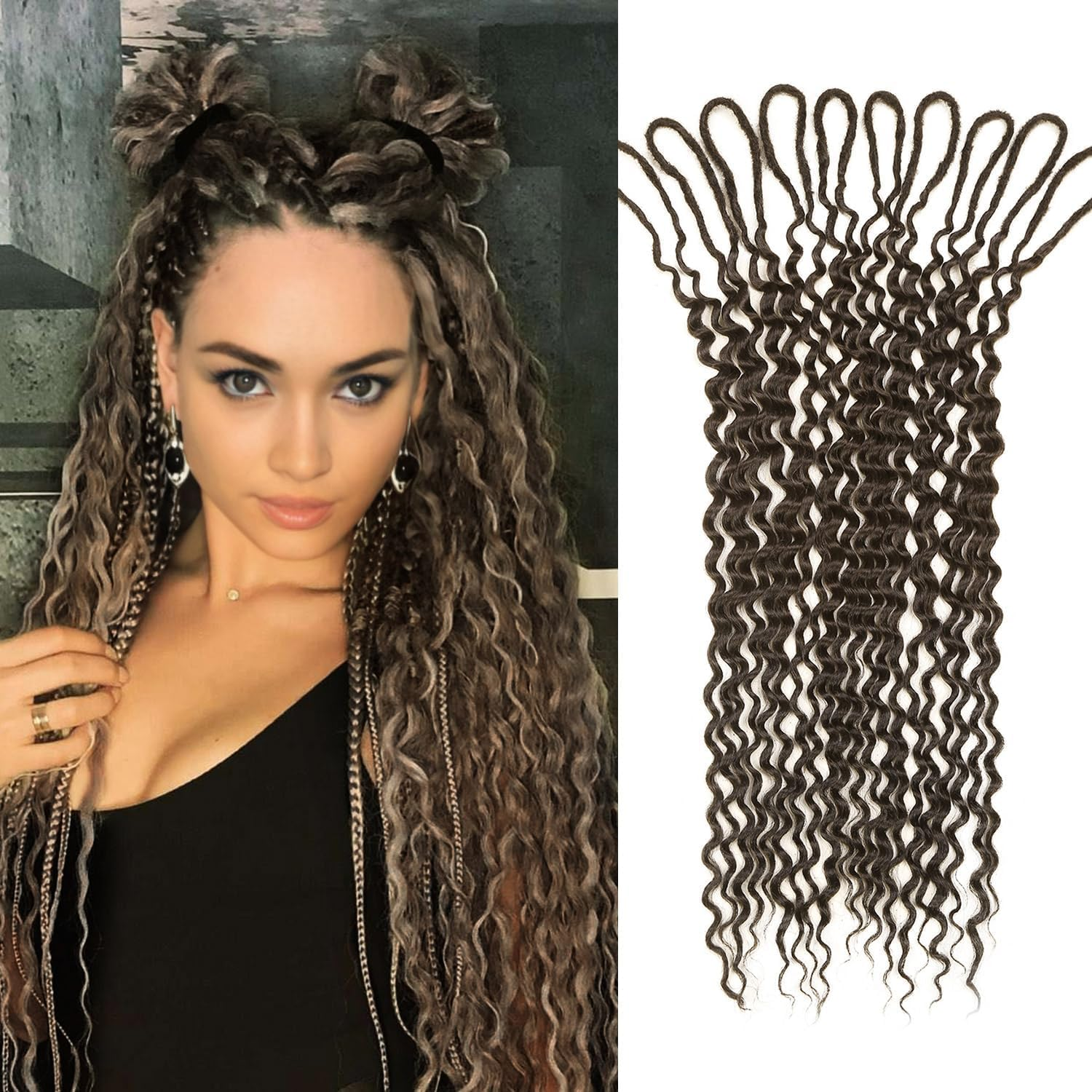 Curly Double Ended Dreadlock Extension 24 Inches Synthetic Wavy Extension 10 Strands Soft Handmade Extensions 0.6 CM Braid in Dreadlock Extensions with Curly Ends image number 3