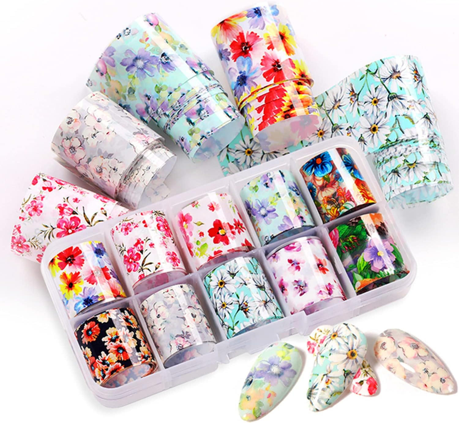 Nail Foil, DANNEASY 30 Rolls Nail Art Foil Transfer 3D Flower Stickers for Nails Blossoms Foils Nail Wraps for Nails Art Decorations Manicure Supplies image number 4