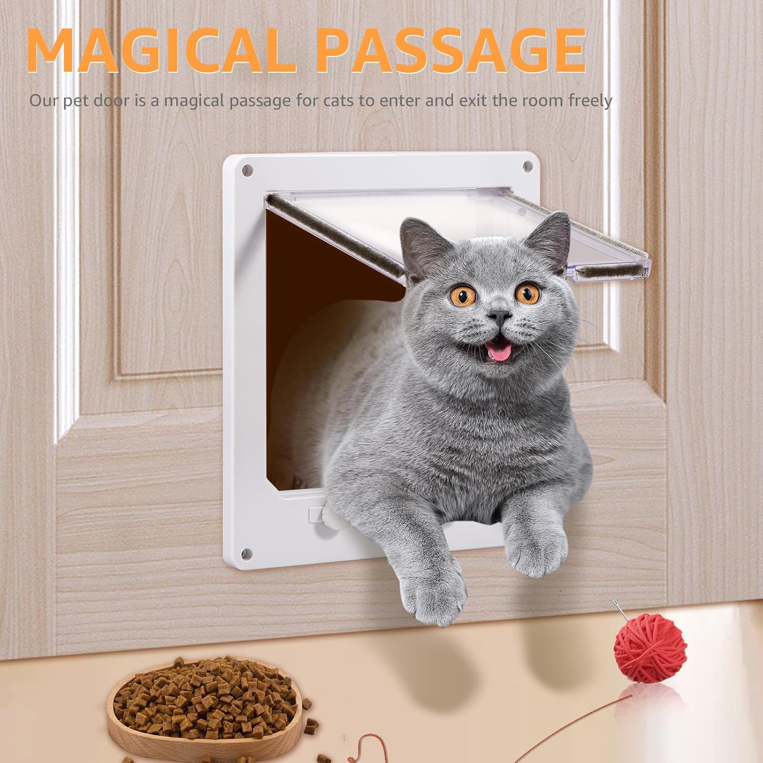Cat Door Interior Door White Plastic Interior Cat Door Easy to Install Indoor Cat Door Upgraded Pet Door with Flap and 4 Way Locking for Interior Doors Medium Cats Kitties Pouywh image number 4