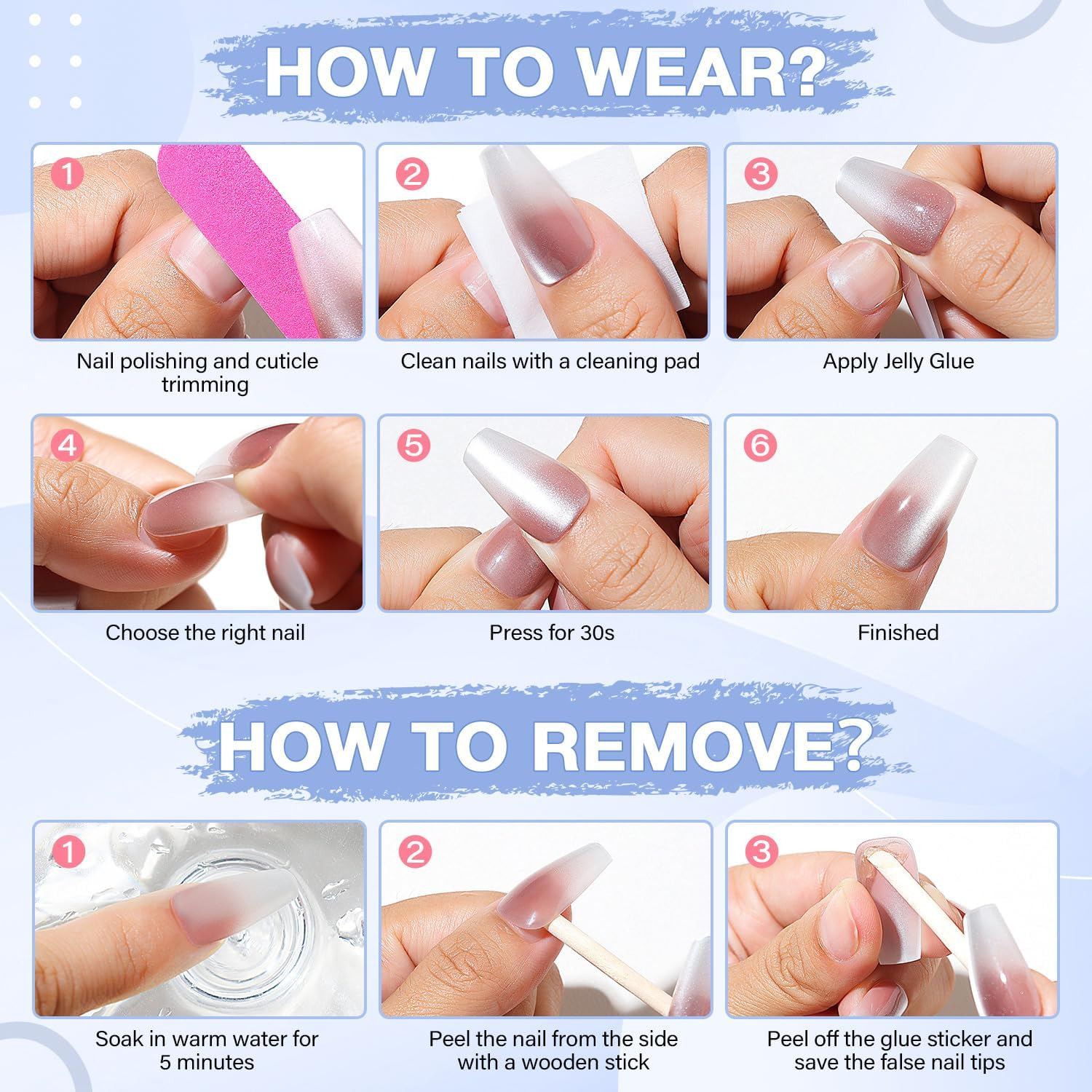 Nicedeco Cat Eye Press on Nails - Full Cover Nail Tips Soft Gel Nail Tips False Nail Tips Kit 25-30 Pieces - 005