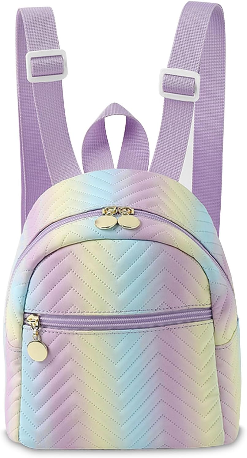 FOSDICK Girls Small Backpack, Rainbow Girls Mini Toddler Backpack, 19 X 18 X 10Cm Mini Cute School Rucksack, Adjustable Small School Bag Bookbag for Travel Kindergarten Elementary Preschool, Rainbow image number 2