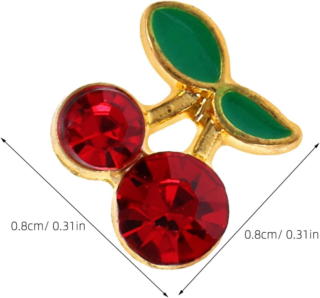 NULYLU 32Pcs Cherry Nail Art Charms for Women DIY Manicure Red and Rose Gold Rhinestone Nail Gems Cute Shiny Cherry Decorations for Natural image number 2