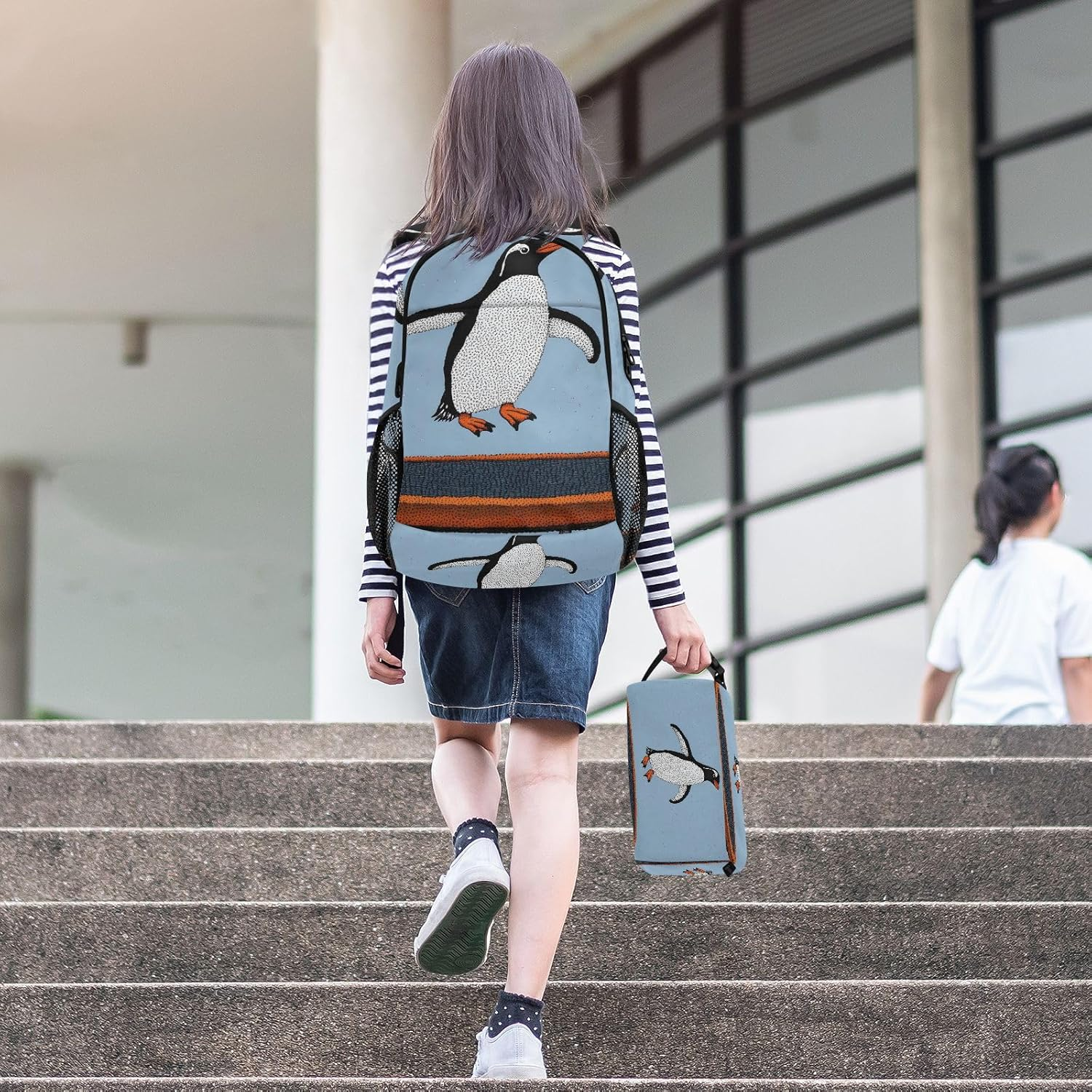 QGBYMX Backpack Penguin Jump Cute for School Girls Boys, Backpack for Women Men, Lightweight Bookbag with Lunch Box Travel Laptop Daypack 18.5&rdquo; X 11.8&rdquo;, Multi-Colored, One Size, Travel Backpacks