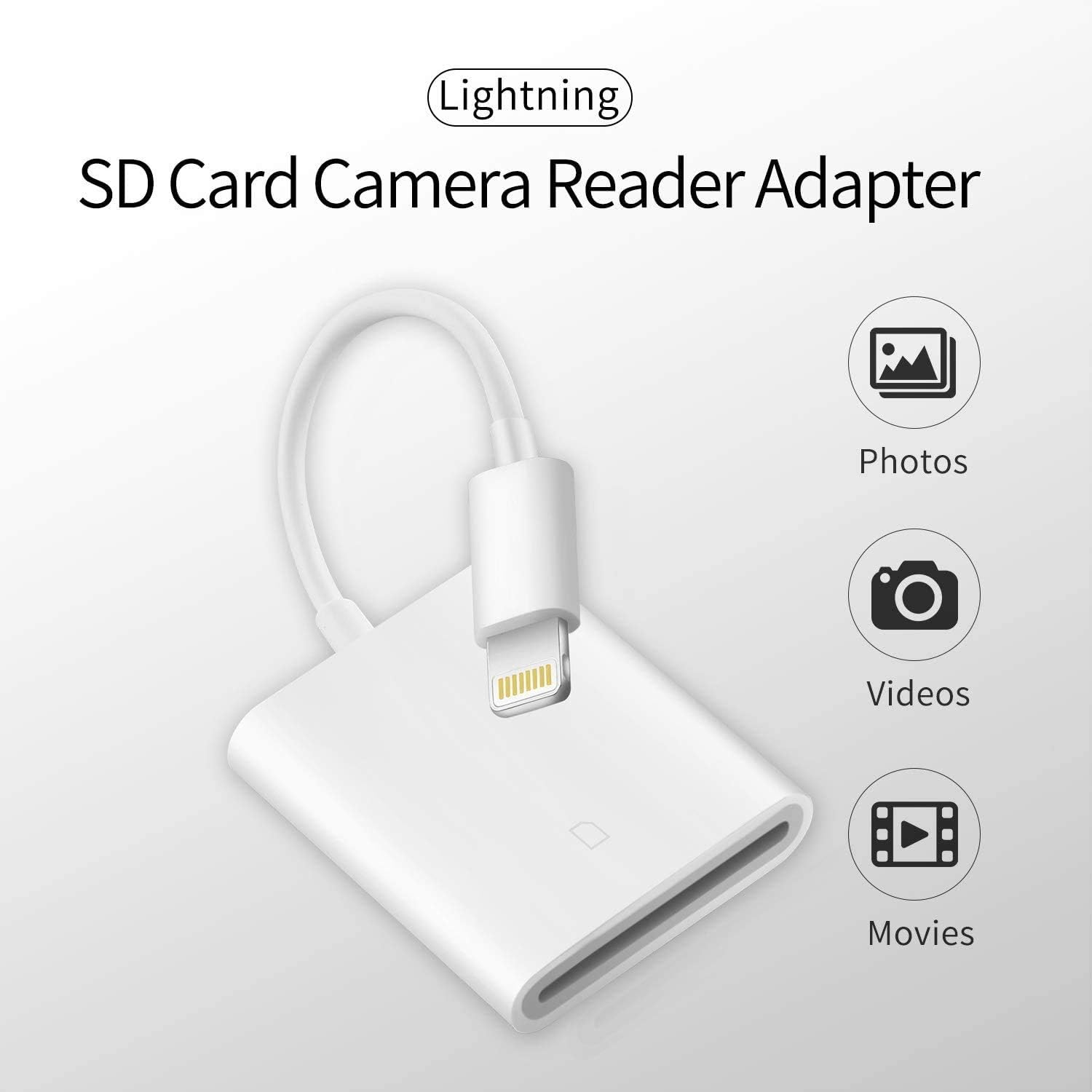 Apple Mfi Certified Lightning to SD Card Camera Reader for Iphone Ipad, Veetone Memory Card Reader Trail Camera Viewer SD Card Adapter for Iphone 12/11/Xs/Xr/X/8/7/Ipad, Plug and Play
