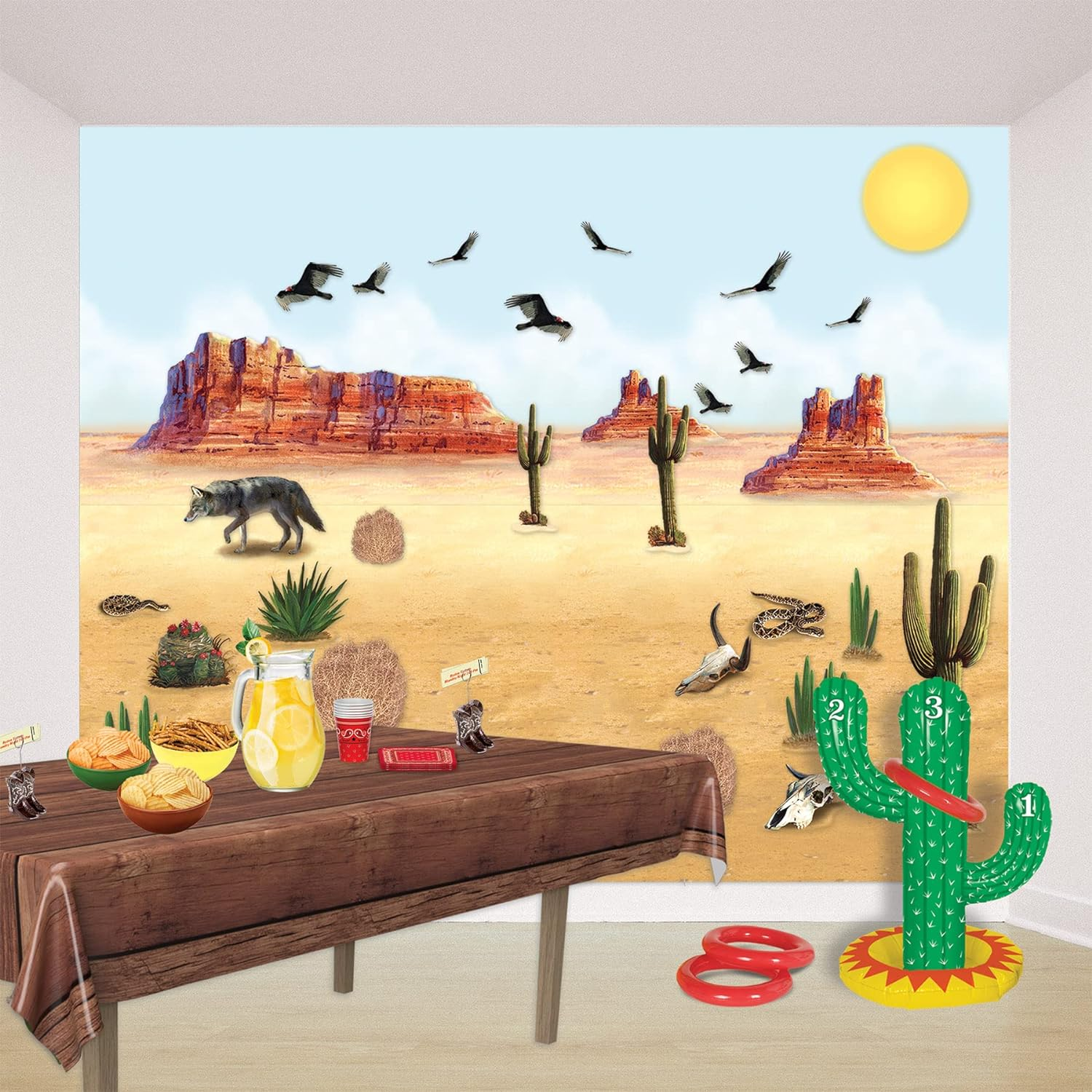 Beistle 53455 Inflatable Cactus Ring Toss, 21" & 7&frac14;" Green/Yellow/Red