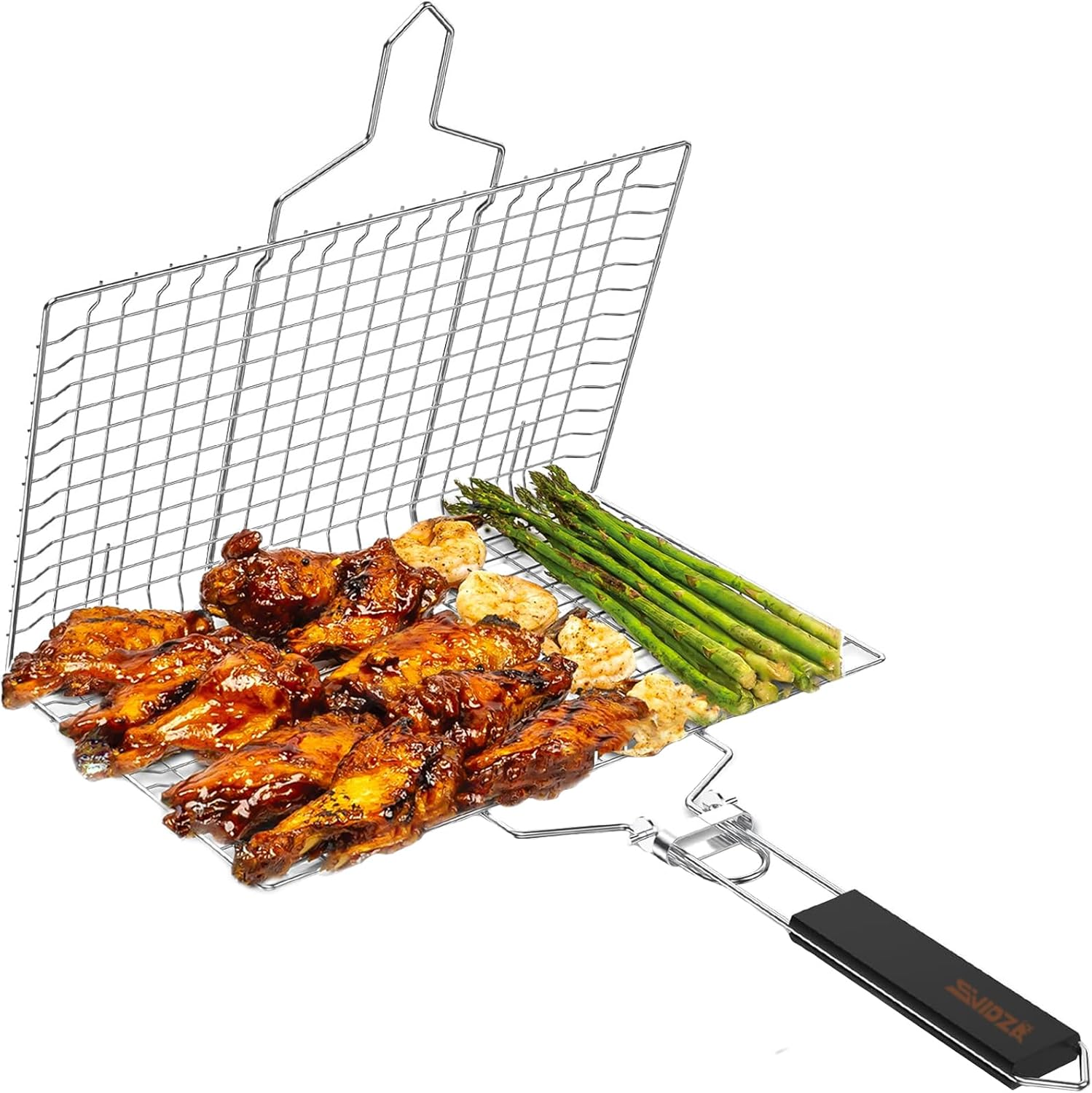 Fish Grill Basket, Svidza Portable Outdoor Non-Stick Grilling Basket for Fish, Vegetables, Shrimp and Steak. Thickened 304 Gardening Grill Netting Lasts Longer image number 2