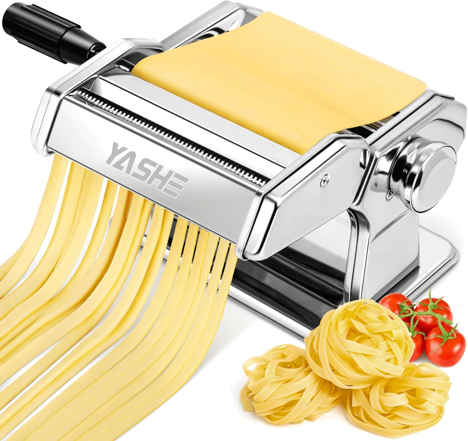 YASHE Pasta Machine, Manual Pasta Maker, 7 Adjustable Thickness Settings and 2 Width Dough Cutter, Homemade Noodle Dumpling Skin Spaghetti