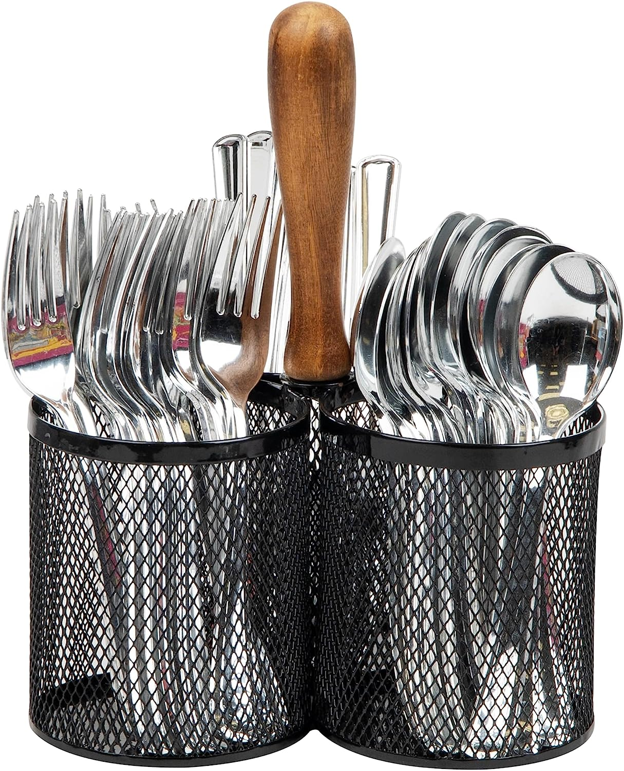 Mind Reader Utensil Holder, Silverware Organizer, Caddy, Cutlery Holder, Galvanized Metal, 7" L X 7" W X 10.25" H, Silver