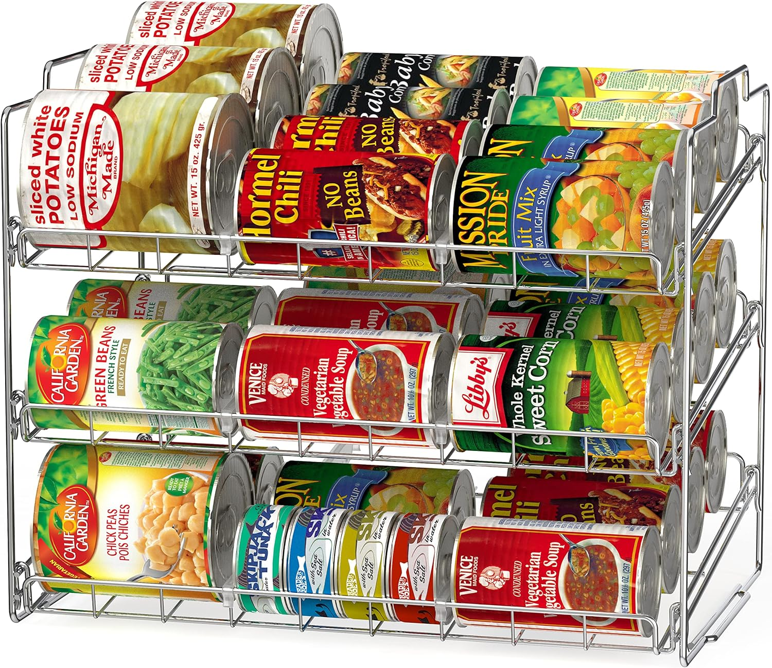 Decobros Supreme Stackable Can Rack Organiser, Chrome Finish