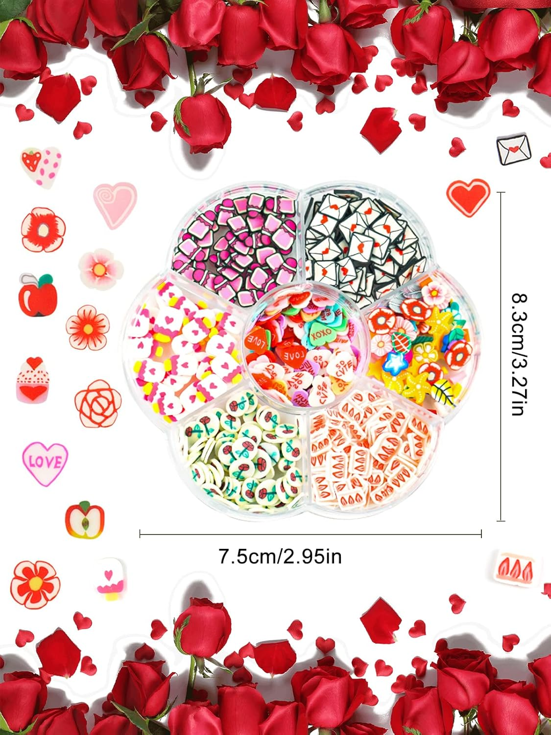 3 Boxes Valentine'S Day Nail Sequins Glitter, Wsimily 3D Flower Love Lips Star Envelope Valentine'S Soft Polymer Clay Slices for Acrylic Nails Design Valentine'S Day Gift Party Decoration image number 2