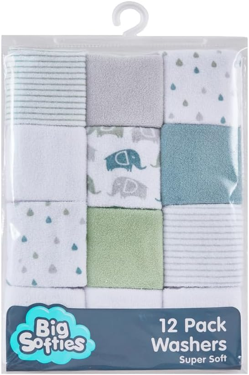 Big Softies Supersoft Spot Baby Washers 12 Piece Set, Green, 12 Count