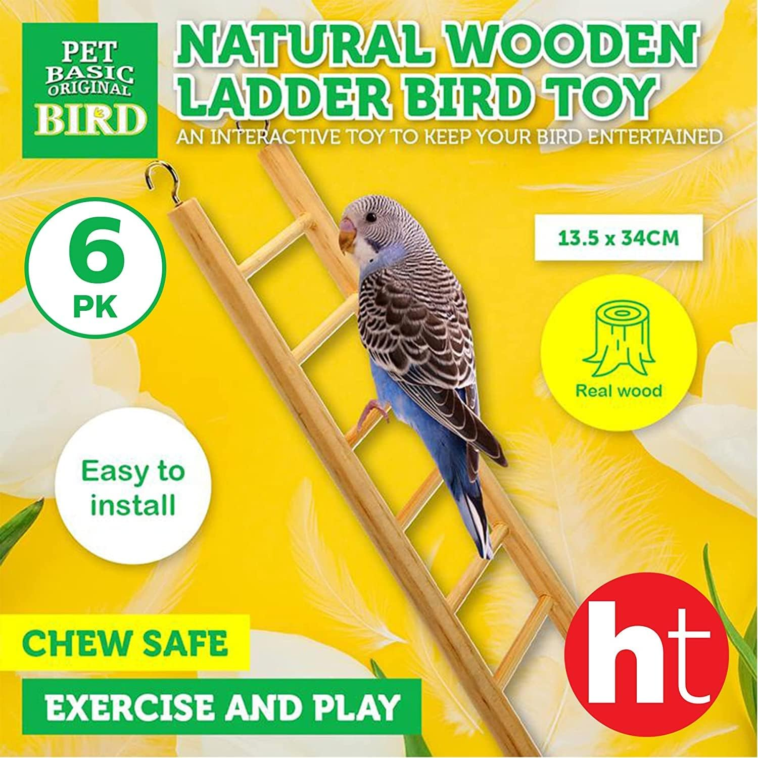 [6PCE] Pet Basic Natural Wooden Ladder Bird Toy, Interactive Wooden Ladder Bird Toy, Fun and Stimulating Playtime for Birds (13.5Cm X 34Cm) image number 3