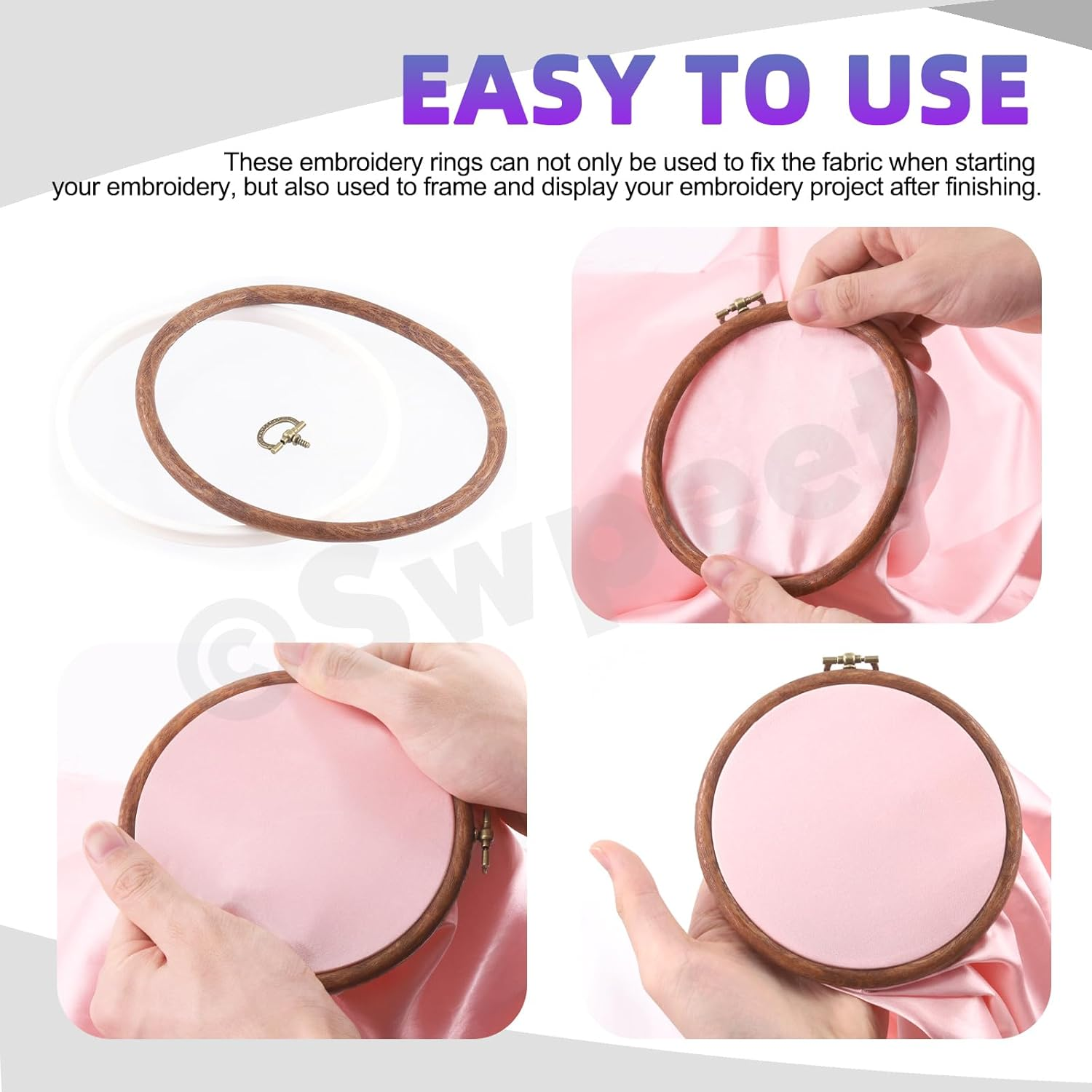 Swpeet 4Pcs 4 Sizes Circle Oval Rectangular Octagonal Embroidery Hoops Kit, Imitated Wood Plastic Display Frame, Cross Stitch Hoop Ring for Art Craft Sewing and Hanging Ornaments Home Decor image number 5