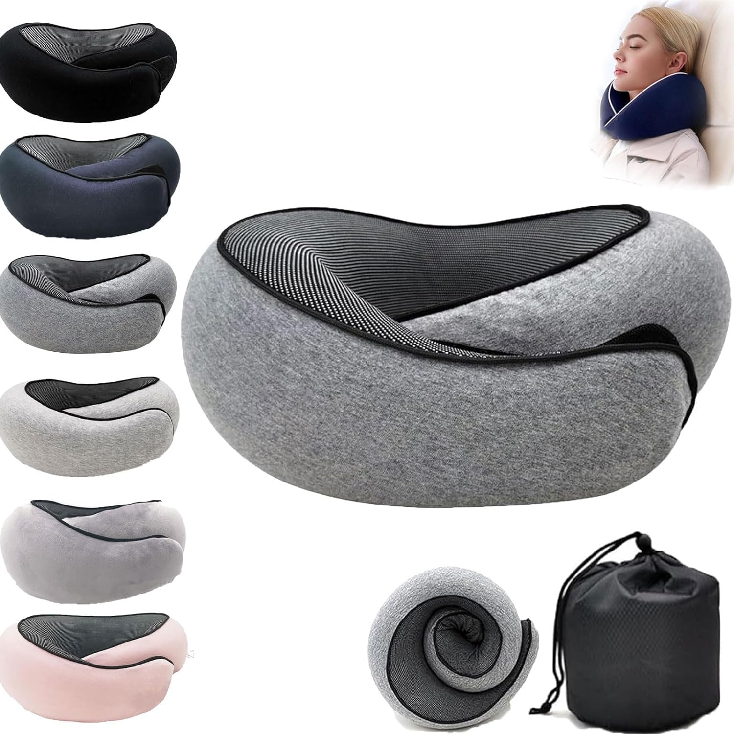 Flyhugs Neck Pillow, Wander plus Travel Pillow, Wander plus Travel Neck Pillow, Memory Foam Travel Pillow, Stowable U-Shaped Pillow (Grey)