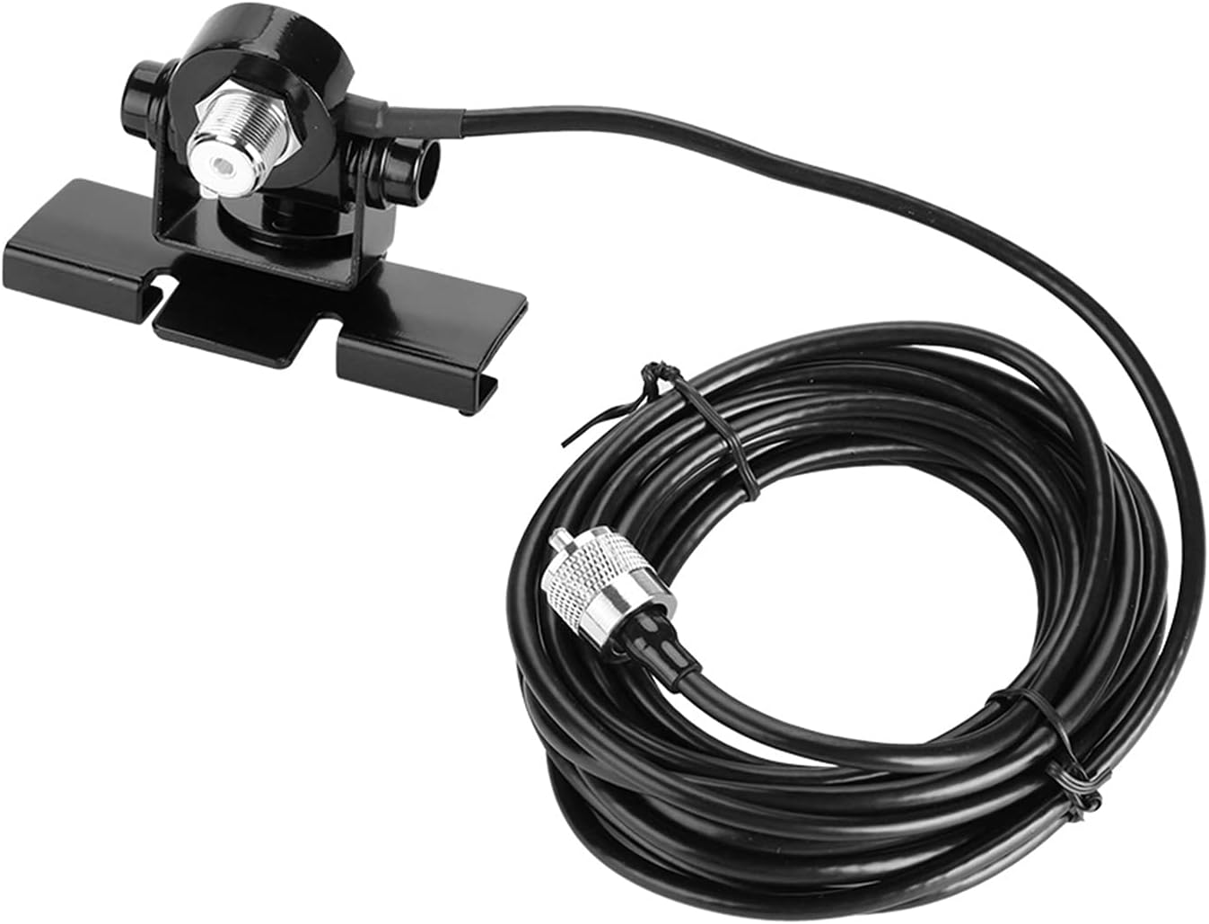 Vehicle Radio Mobile Radio Antenna Mount, Fix Bracket with PL259 Connector 5M 16.5 Feet RG-58 Cable, for Mobile Car Clamp/Holder Mount Trunk Lid/Hatchback/Door