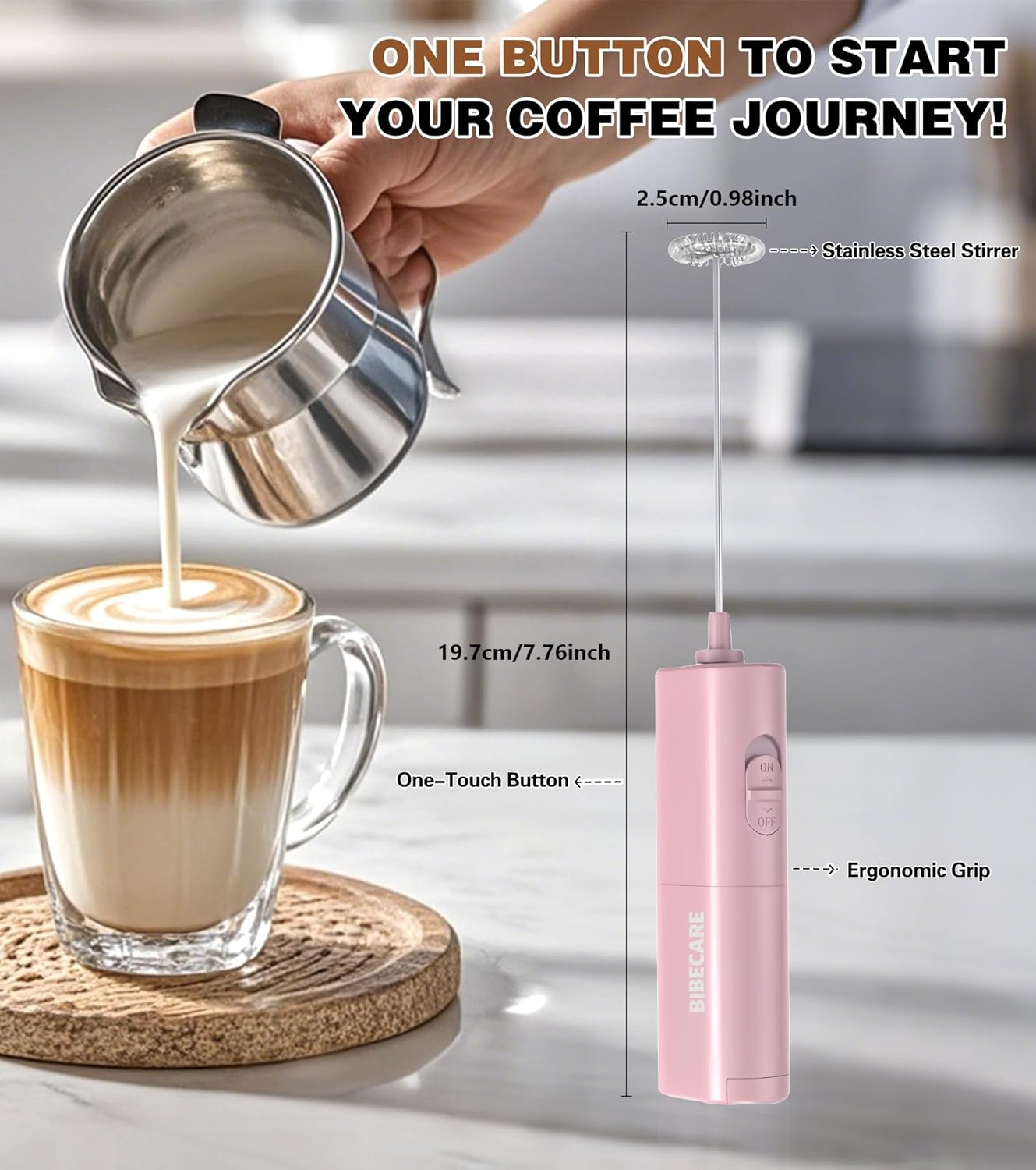 Milk Frother Handheld Powerful Mixer Mini Hand Blender for Perfect Lattes, Cappuccinos & More &ndash; Portable Frother Maker Stainless Steel Whisk image number 3