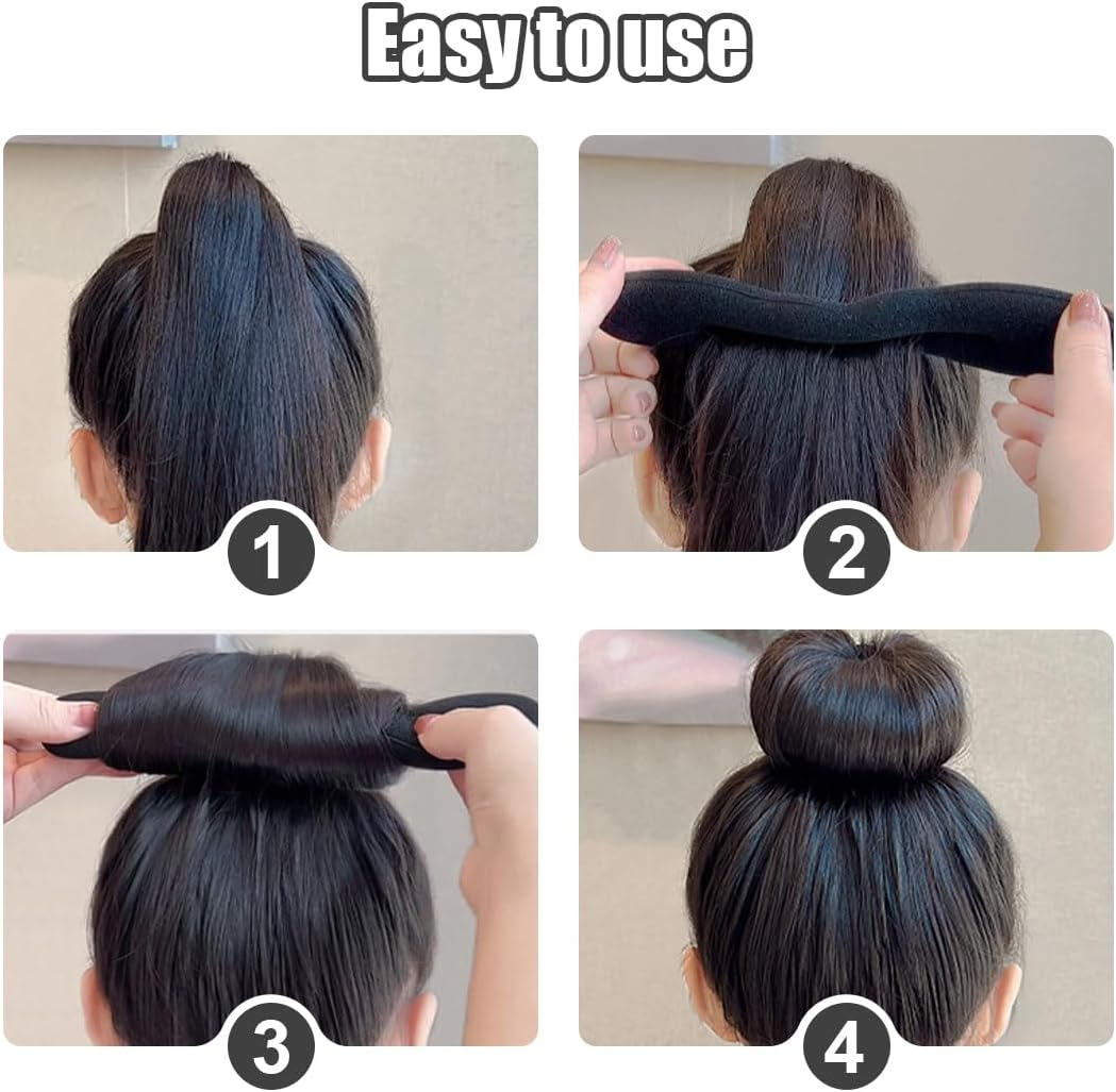 Pack of 4 Hair Bun Maker Upgraded Hair Holder Sponge Clips Hair Styling Doughnut Bun Hair Twist Curler Donut Tools Magic Hair Bun 2 Large and 2 Small