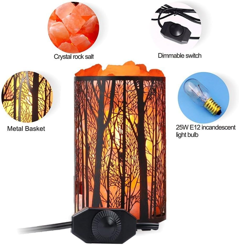 Himalayan Salt Lamp, Salt Rock Lamp Natural Night Light in Forest Design Metal Basket with Dimmer Switch, 25Watt Bulbs & ETL Cord image number 2