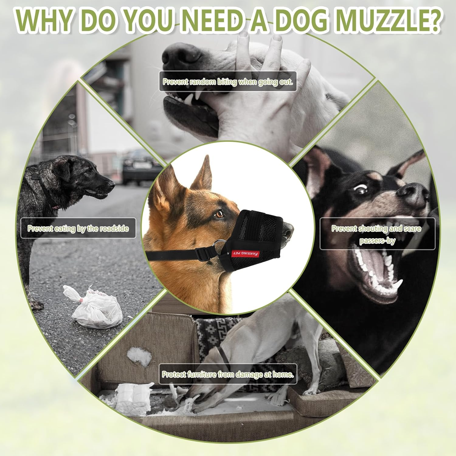 Charming Club Adjustable Dog Muzzle for Small & Medium Dogs - Breathable Mesh Anti-Bite Mask with Hook & Loop Strap | Stops Barking, Chewing & Biting (Black, L)