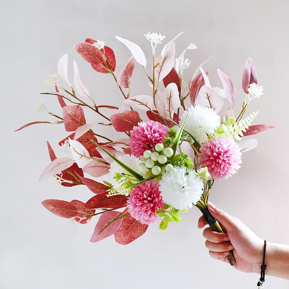 Artificial Flowers Set Hydrangea Eucalyptus Leaf Faux Plant Bulk Flower Leaf with Stems for DIY Centerpieces Wedding Party Home Decorations (Blue White)