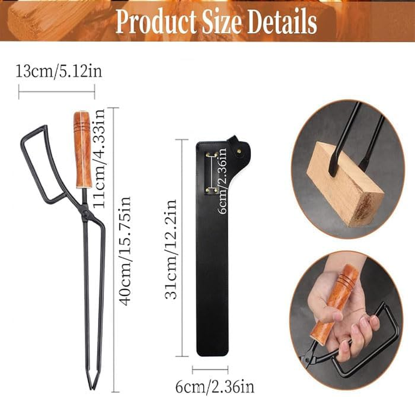 Heavy Duty Fire Pit Firewood Tongs,With PU Leather Cover,Portable Log Grabbers, for Fire Pits, Campfires, Wood Stoves, Camping, Bonfires, Indoor/Outdoor Fireplace Tool (Black) image number 1