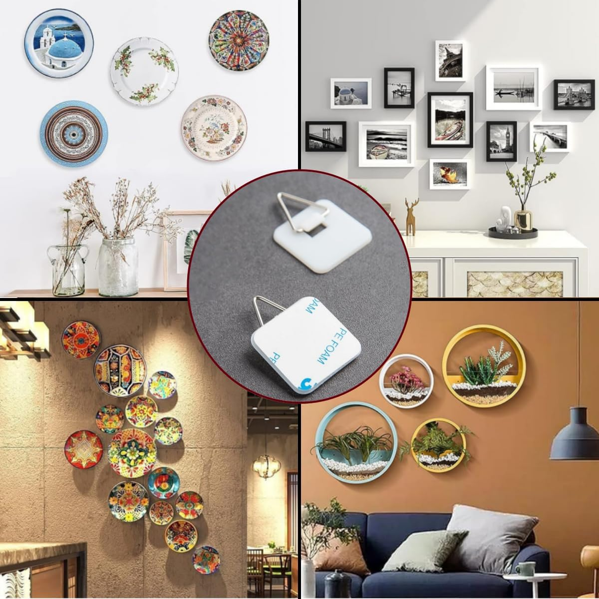 30PCS Self-Adhesive Board Hanger,1.25 Inch Square Invisible Board Hanger Adhesive Vertical Board Hanger, Wall Board Hanger Display Rack, for Photo Frames, Wall Art Decoration (White) image number 4