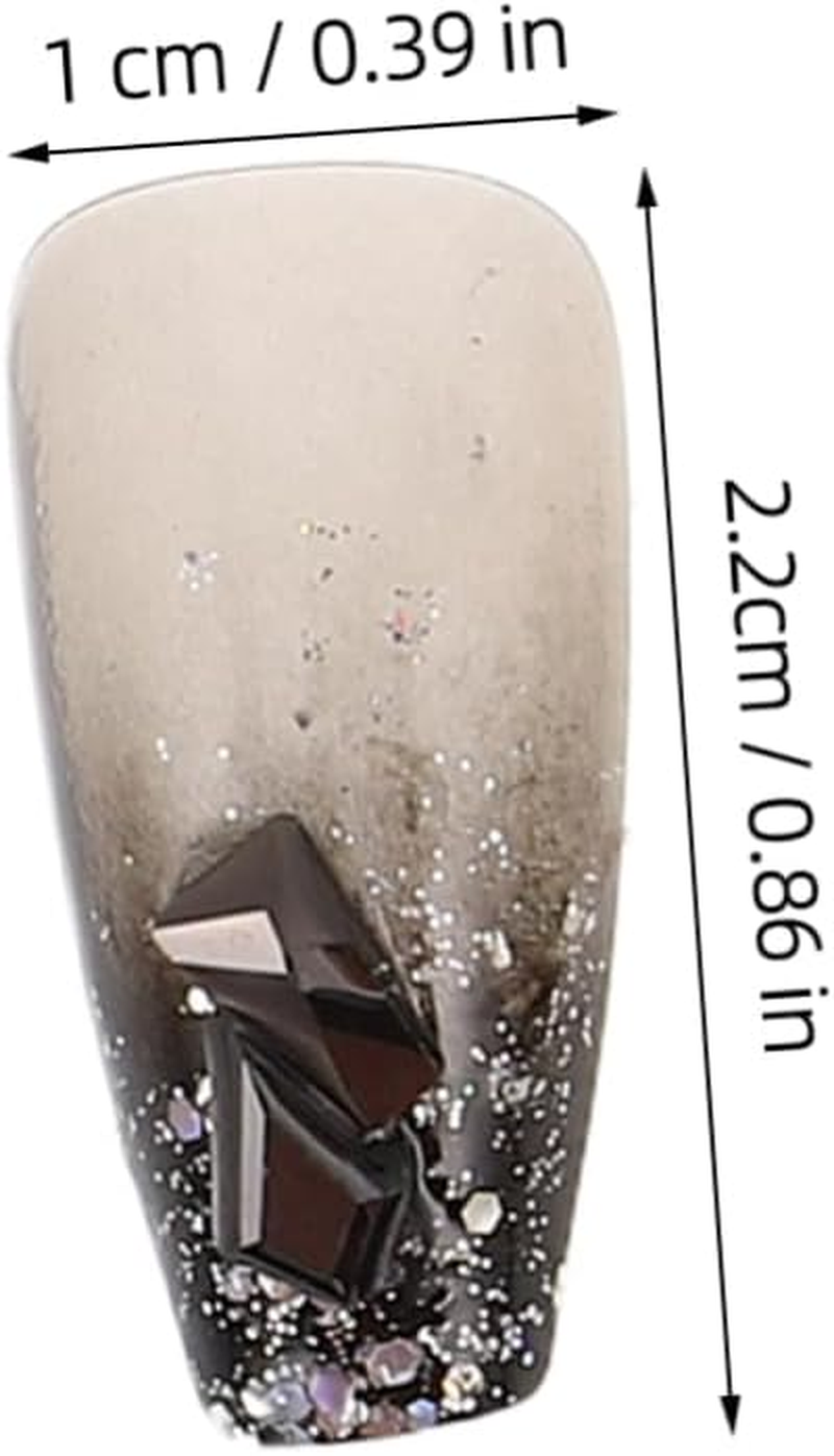PENIKOKO Medium Dark Glitter Nail Tips Handmade Press Nails Rhinestones Temporary for Women Girls