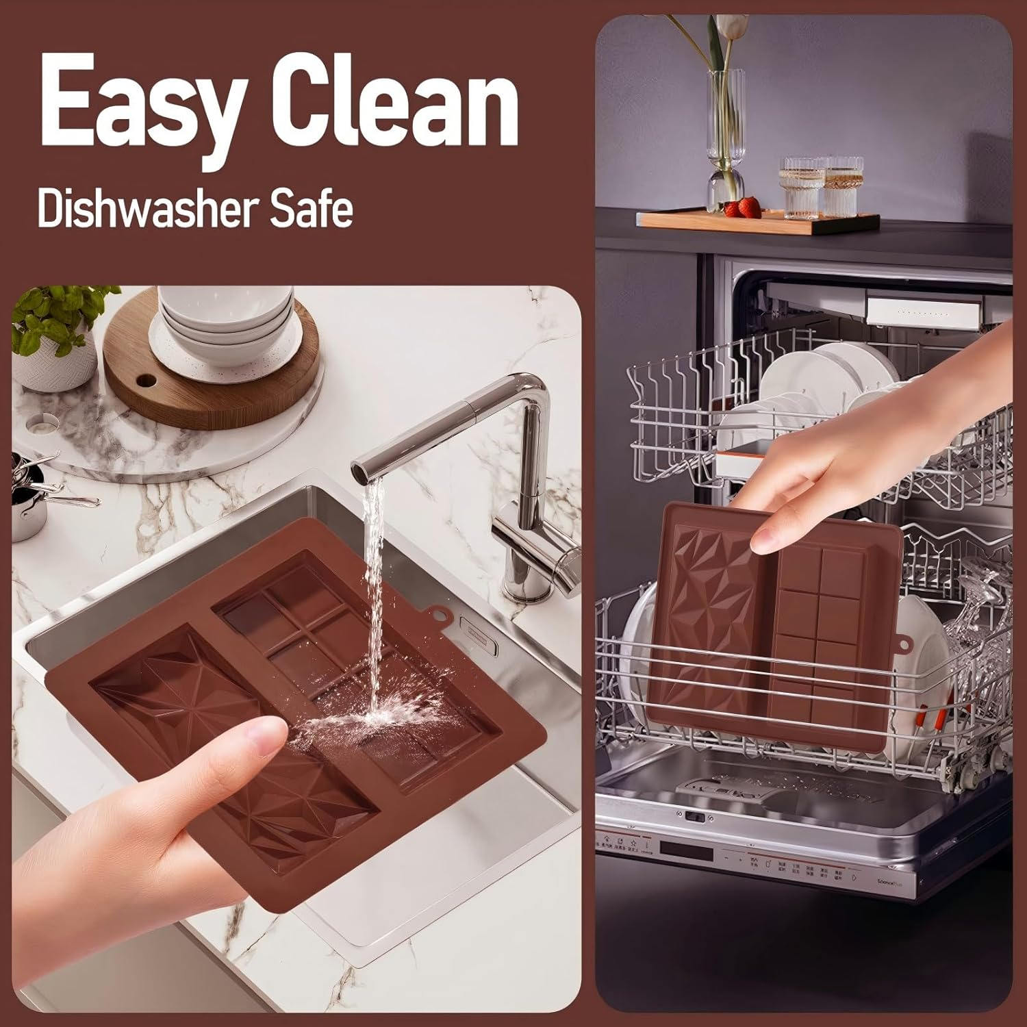 2 Pack Chocolate Bar Mold Deep Dubai 1 Inch Pistachio Chocolate Bar Silicone Thick Mold for Stuffed Bar, Home Kitchen Baking, Holiday Gifts, Wedding Parties Large Candy Bar Mold for Filling - 2 Pack Chocolate image number 4