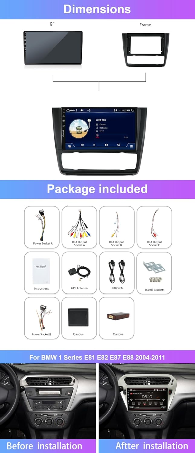 MISONDA Double Din Android 14 Car Stereo GPS Navigation for BMW 1 Series E81 E82 E87 E88 2004-2011 Wireless Carplay Wifi SWC USB FM AM Head Unit