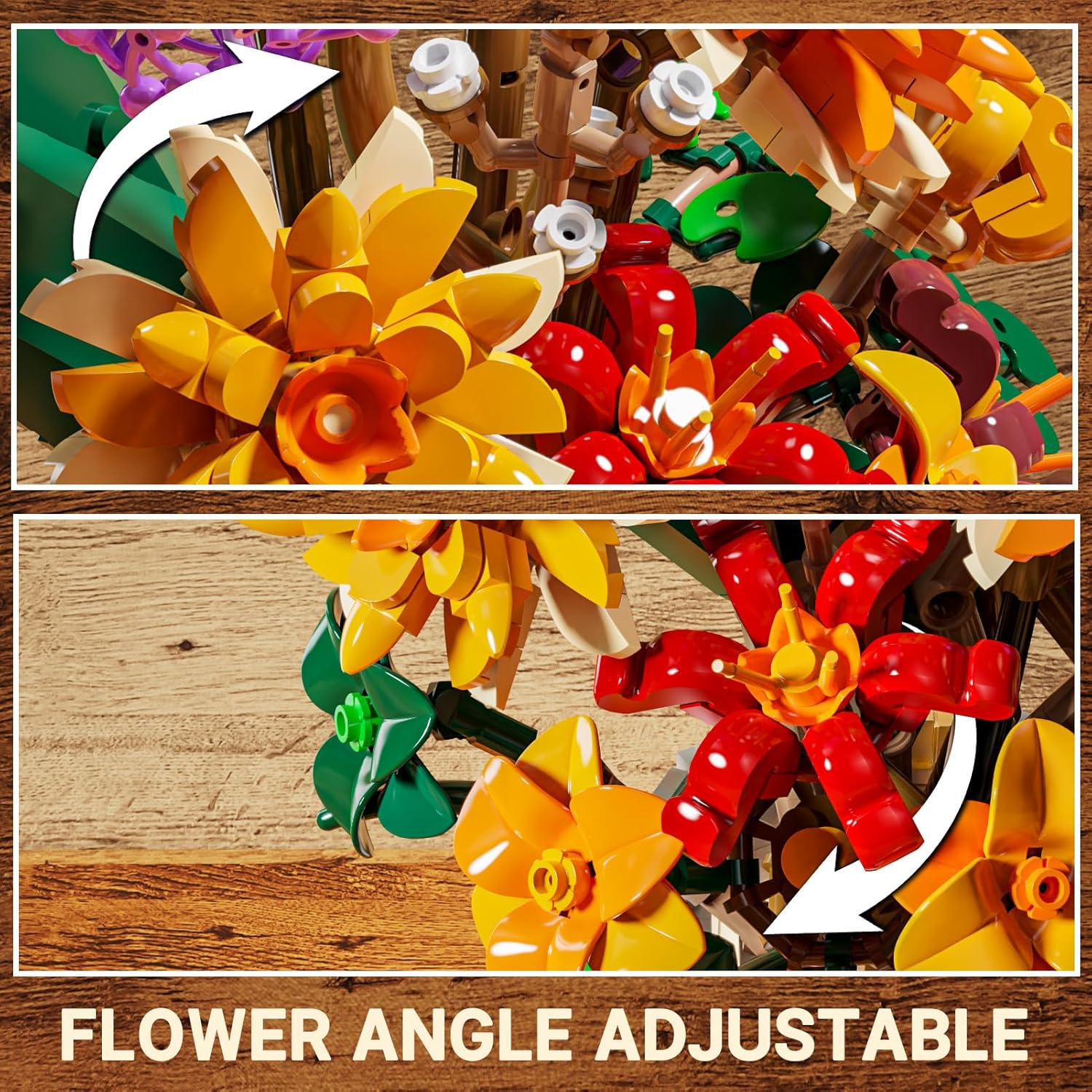 Flower Building Blocks with LED Light, Botanical Collection, Creative Artificial Bouquet for Home Office Decor, Gifts for Woman Girls Age 8+(890PCS)