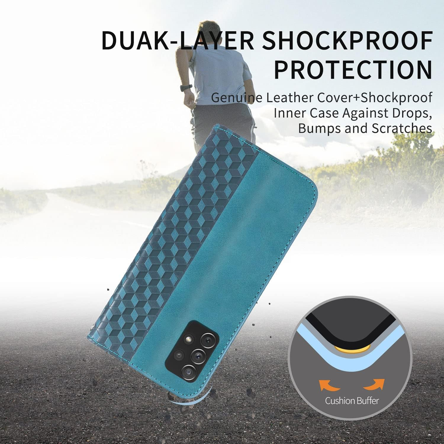 Case for Samsung Galaxy A13 4G/A13 5G/M13 5G/A04S/A04, Shockproof PU Leather Flip Folio Cover with Card Slots, Magnetic Wallet Case for Samsung Galaxy A13, Green image number 4