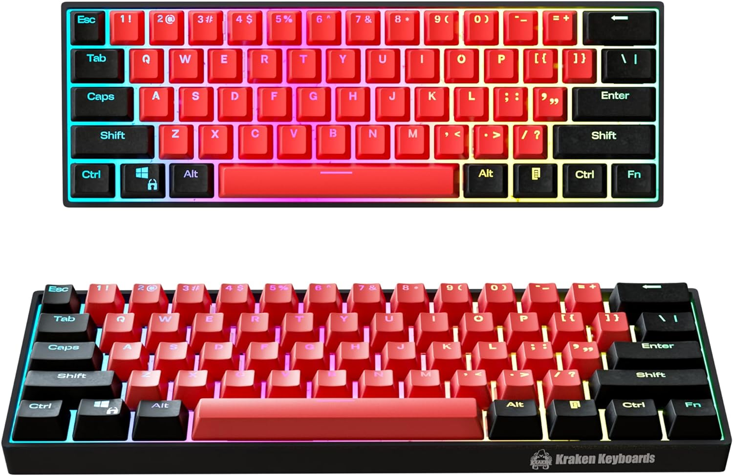 Kraken Keyboards Blink Edition Kraken Pro 60 | Black & Pink 60% HOT SWAPPABLE Mechanical Gaming Keyboard for Gaming on PC, Xbox, Playstation & MAC (Blink | Silver Switches)