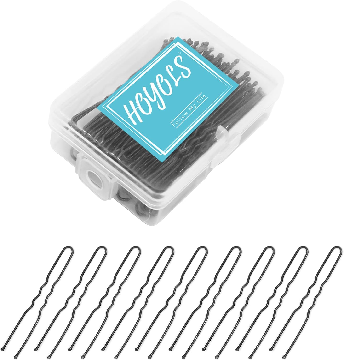 Hoyols U Shaped Hair Bobby Pins Black, Metal Curved Curly Waved Bun Clips Bobby Pins for Buns Women Girls Grips Hairstyle Salon Accessories Updo, 100 Count 2.4 in (Black)