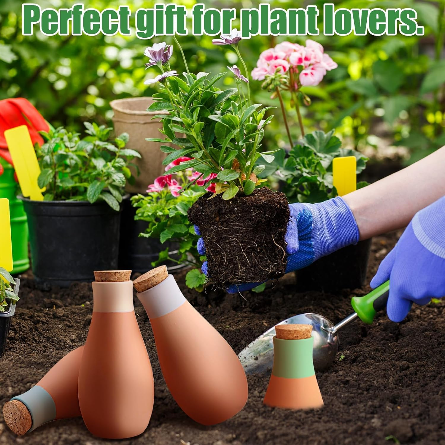 4 Pcs Terracotta Watering Pots, 13.5Oz/400Ml Terracatta Self-Watering Globes for 1-Week, Watering Planter Insert for Outdoor & Indoor Plants Easy to Refill - Set of 4 image number 6