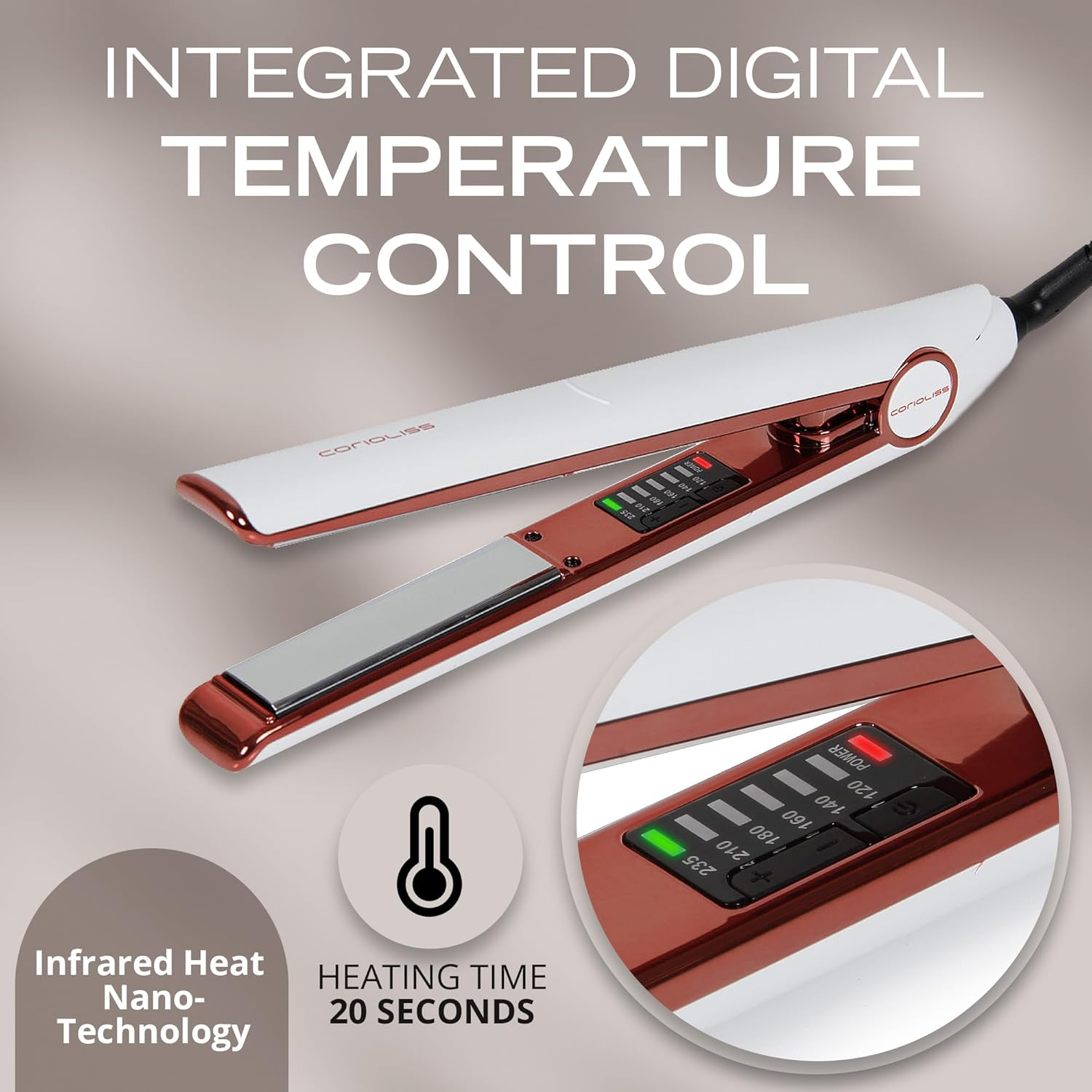 Corioliss C1 Digital Hair Straightener for Women Professional Titanium Plates Flat Iron (White Copper)
