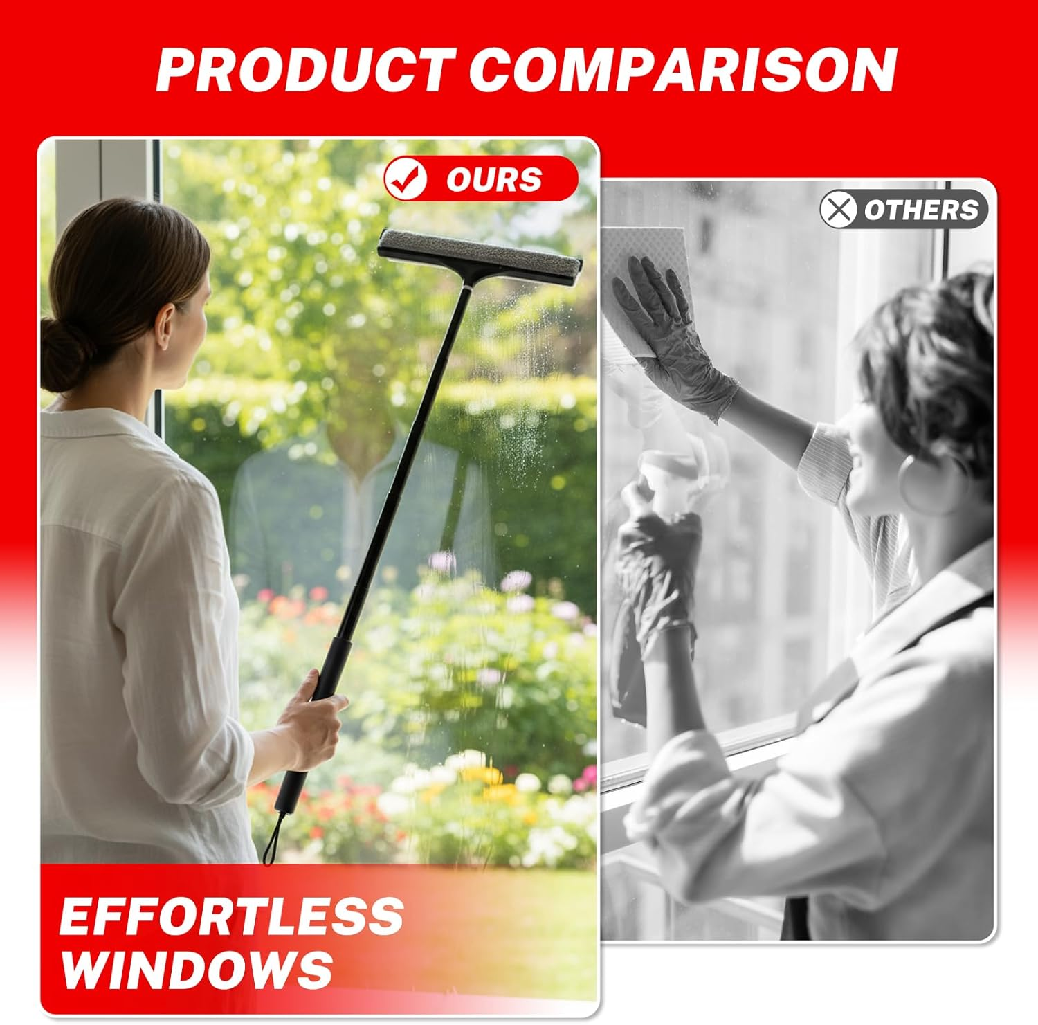 Mannicix Shower Squeegee Long Handle, Squeegee Shower Black, Squeegee Base with Holder, Extendable Shower Squeegee Long Handle 33-123 Cm for Shower, Bathroom, Mirror, Glass Cleaning image number 4
